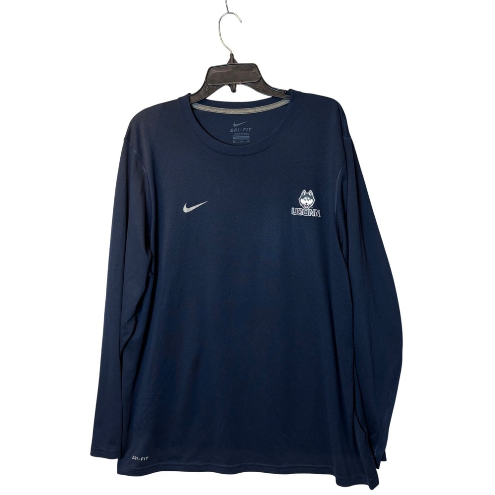 Nike UConn Huskies Dri-FIT Long Sleeve Shirt Mens XL Navy Blue Athletic